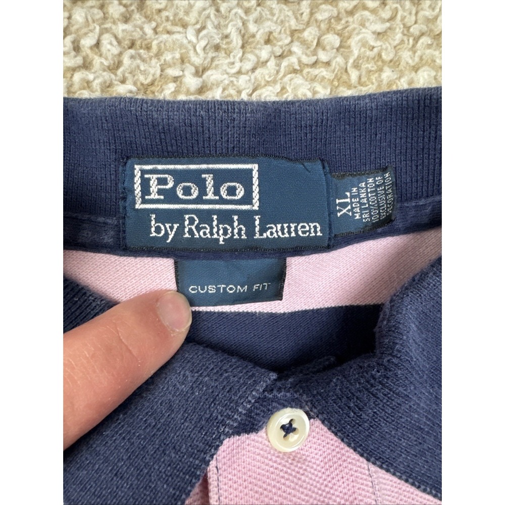 POLO RALPH LAUREN Yacht Club Blue Striped Polo Rugby Style Shirt Custom Fit XL - Picture 7 of 10